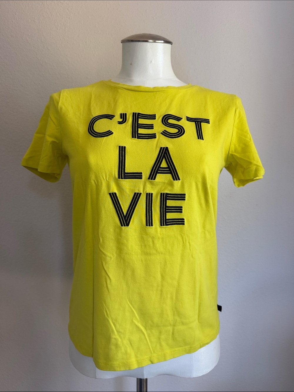 Karl Lagerfeld C'EST LA VIE Yellow Graphic Womenโs Shirt